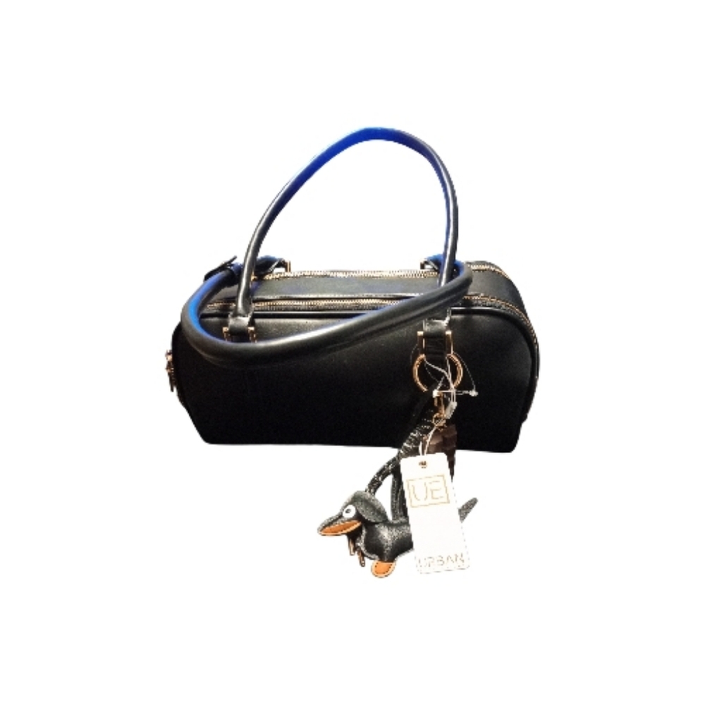 Urban Expressions Elegant Black Vegan Leather Handbag, With Charm, NWT